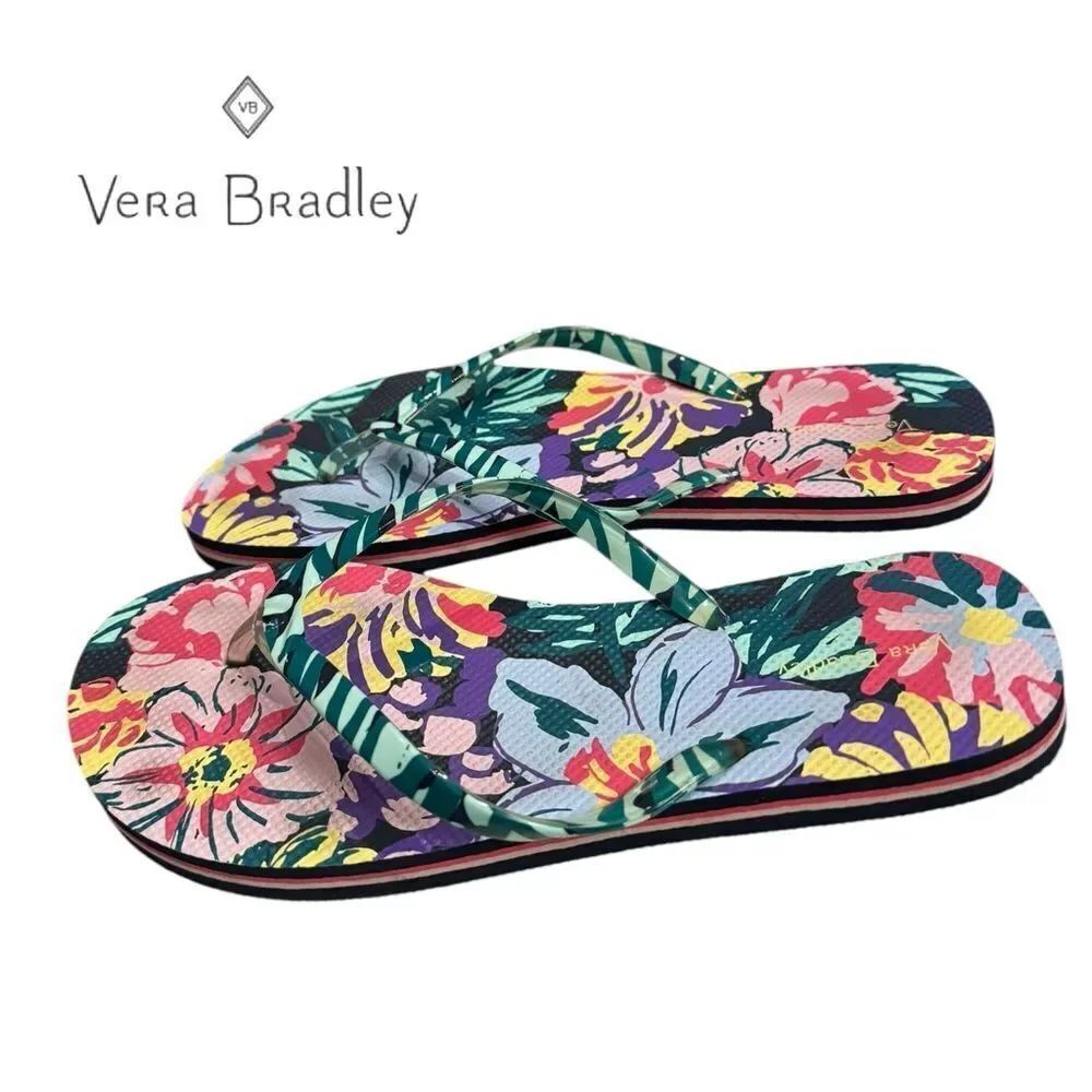 VERA BRADLEY Women's Happy Blooms Flip Flops Thongs Sandals 9 10 9/10